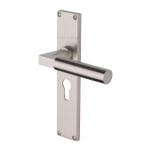 VT6348-SN Heritage Brass Bauhaus Euro Profile Door Handle on 200mm Plate Satin Nickel finish