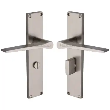 Click Here To Enlarge This Photo Of VT8130-SN Heritage Brass Gio Bathroom Set Door Handle on 200mm Plate Satin Nickel finish