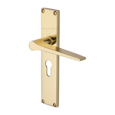 Click Here To Enlarge This Photo Of VT8148-PB Heritage Brass Gio Euro Profile Door Handle on 200mm Plate Polished Brass finish