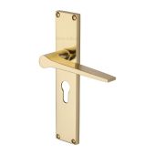 VT8148-PB Heritage Brass Gio Euro Profile Door Handle on 200mm Plate Polished Brass finish