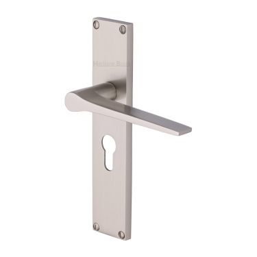 Click Here To Enlarge This Photo Of VT8148-SN Heritage Brass Gio Euro Profile Door Handle on 200mm Plate Satin Nickel finish