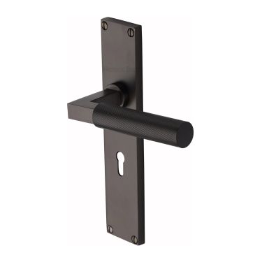 Click Here To Enlarge This Photo Of VT9300-MB Heritage Brass Bauhaus Knurled Lever Lock Door Handle on 200mm Plate Matt Bronze finish