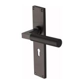 VT9300-MB Heritage Brass Bauhaus Knurled Lever Lock Door Handle on 200mm Plate Matt Bronze finish