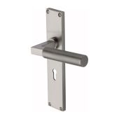 VT9300-SN Heritage Brass Bauhaus Knurled Lever Lock Door Handle on 200mm Plate Satin Nickel finish