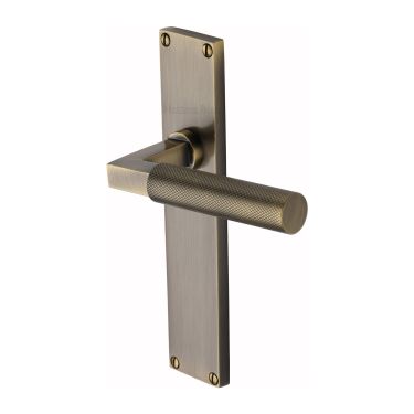 Click Here To Enlarge This Photo Of VT9310-AT Heritage Brass Bauhaus Knurled Lever Latch Door Handle on 200mm Plate Antique Brass finish