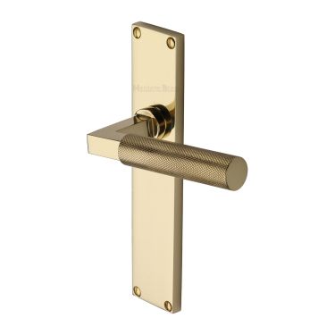 Click Here To Enlarge This Photo Of VT9310-PB Heritage Brass Bauhaus Knurled Lever Latch Door Handle on 200mm Plate Polished Brass finish