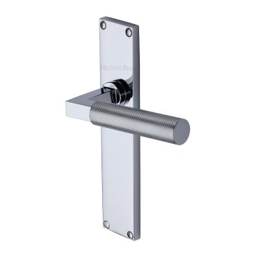 Click Here To Enlarge This Photo Of VT9310-PC Heritage Brass Bauhaus Knurled Lever Latch Door Handle on 200mm Plate Polished Chrome finish