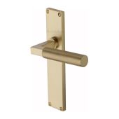 VT9310-SB Heritage Brass Bauhaus Knurled Lever Latch Door Handle on 200mm Plate Satin Brass finish