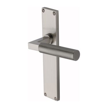 Click Here To Enlarge This Photo Of VT9310-SN Heritage Brass Bauhaus Knurled Lever Latch Door Handle on 200mm Plate Satin Nickel finish