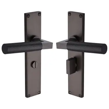 Click Here To Enlarge This Photo Of VT9330-MB Heritage Brass Bauhaus Knurled Bathroom Set Door Handle on 200mm Plate Matt Bronze finish