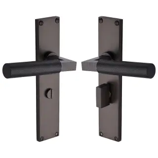 VT9330-MB Heritage Brass Bauhaus Knurled Bathroom Set Door Handle on 200mm Plate Matt Bronze finish