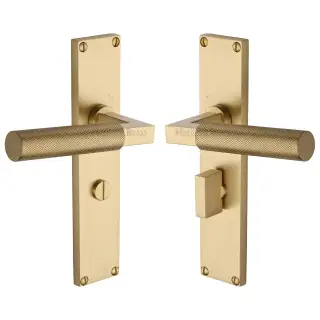 VT9330-SB Heritage Brass Bauhaus Knurled Bathroom Set Door Handle on 200mm Plate Satin Brass finish