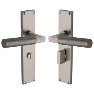 VT9330-SN Heritage Brass Bauhaus Knurled Bathroom Set Door Handle on 200mm Plate Satin Nickel finish