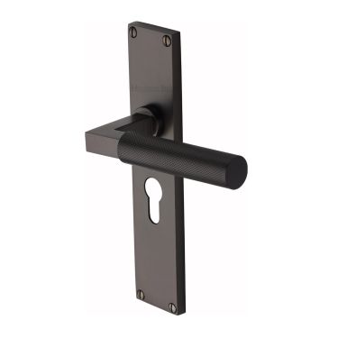 Click Here To Enlarge This Photo Of VT9348-MB Heritage Brass Bauhaus Knurled Euro Profile Door Handle on 200mm Plate Matt Bronze finish