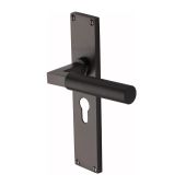 VT9348-MB Heritage Brass Bauhaus Knurled Euro Profile Door Handle on 200mm Plate Matt Bronze finish