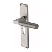 VT9348-SN Heritage Brass Bauhaus Knurled Euro Profile Door Handle on 200mm Plate Satin Nickel finish