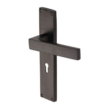 Click Here To Enlarge This Photo Of VTH3300-MB Heritage Brass Delta Hammered Lever Lock Door Handle on 200mm Plate Matt Bronze finish