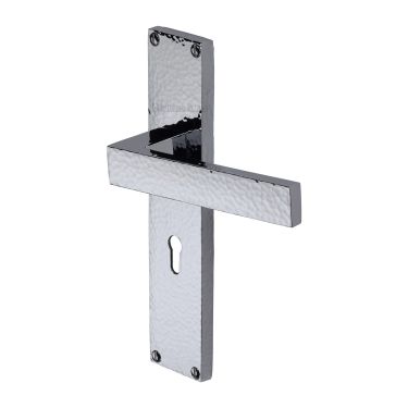 Click Here To Enlarge This Photo Of VTH3300-PC Heritage Brass Delta Hammered Lever Lock Door Handle on 200mm Plate Polished Chrome finish