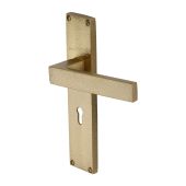 VTH3300-SB Heritage Brass Delta Hammered Lever Lock Door Handle on 200mm Plate Satin Brass finish