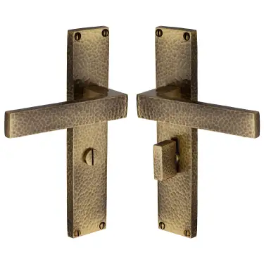 Click Here To Enlarge This Photo Of VTH3330-AT Heritage Brass Delta Hammered Bathroom Set Door Handle on 200mm Plate Antique Brass finish