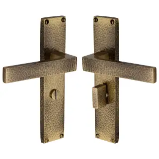 VTH3330-AT Heritage Brass Delta Hammered Bathroom Set Door Handle on 200mm Plate Antique Brass finish