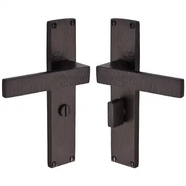 Click Here To Enlarge This Photo Of VTH3330-MB Heritage Brass Delta Hammered Bathroom Set Door Handle on 200mm Plate Matt Bronze finish