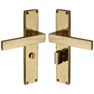 VTH3330-PB Heritage Brass Delta Hammered Bathroom Set Door Handle on 200mm Plate Polished Brass finish