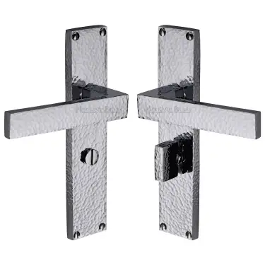 Click Here To Enlarge This Photo Of VTH3330-PC Heritage Brass Delta Hammered Bathroom Set Door Handle on 200mm Plate Polished Chrome finish