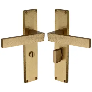 VTH3330-SB Heritage Brass Delta Hammered Bathroom Set Door Handle on 200mm Plate Satin Brass finish