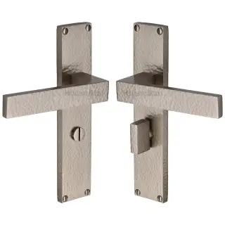 VTH3330-SN Heritage Brass Delta Hammered Bathroom Set Door Handle on 200mm Plate Satin Nickel finish