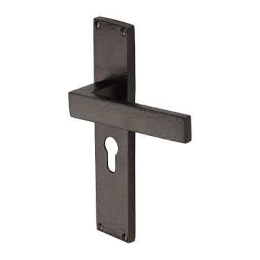 Click Here To Enlarge This Photo Of VTH3348-MB Heritage Brass Delta Hammered Euro Profile Door Handle on 200mm Plate Matt Bronze finish