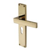 VTH3348-PB Heritage Brass Delta Hammered Euro Profile Door Handle on 200mm Plate Polished Brass finish
