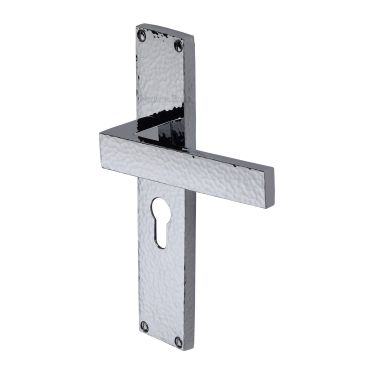 Click Here To Enlarge This Photo Of VTH3348-PC Heritage Brass Delta Hammered Euro Profile Door Handle on 200mm Plate Polished Chrome finish