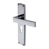 VTH3348-PC Heritage Brass Delta Hammered Euro Profile Door Handle on 200mm Plate Polished Chrome finish