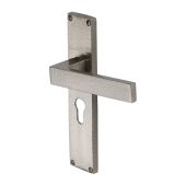 VTH3348-SN Heritage Brass Delta Hammered Euro Profile Door Handle on 200mm Plate Satin Nickel finish