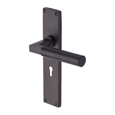 Click Here To Enlarge This Photo Of VTH4300-MB Heritage Brass Bauhaus Hammered Lever Lock Door Handle on 200mm Plate Matt Bronze finish