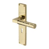 VTH4300-PB Heritage Brass Bauhaus Hammered Lever Lock Door Handle on 200mm Plate Polished Brass finish