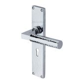 VTH4300-PC Heritage Brass Bauhaus Hammered Lever Lock Door Handle on 200mm Plate Polished Chrome finish