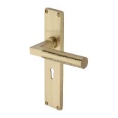 VTH4300-SB Heritage Brass Bauhaus Hammered Lever Lock Door Handle on 200mm Plate Satin Brass finish