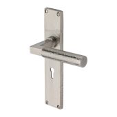 VTH4300-SN Heritage Brass Bauhaus Hammered Lever Lock Door Handle on 200mm Plate Satin Nickel finish