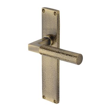 Click Here To Enlarge This Photo Of VTH4310-AT Heritage Brass Bauhaus Hammered Lever Latch Door Handle on 200mm Plate Antique Brass finish