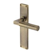 VTH4310-AT Heritage Brass Bauhaus Hammered Lever Latch Door Handle on 200mm Plate Antique Brass finish