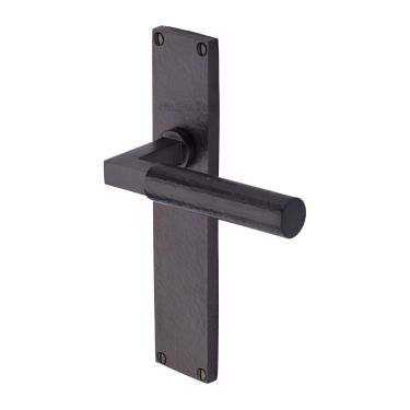 Click Here To Enlarge This Photo Of VTH4310-MB Heritage Brass Bauhaus Hammered Lever Latch Door Handle on 200mm Plate Matt Bronze finish