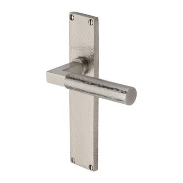 Click Here To Enlarge This Photo Of VTH4310-SN Heritage Brass Bauhaus Hammered Lever Latch Door Handle on 200mm Plate Satin Nickel finish