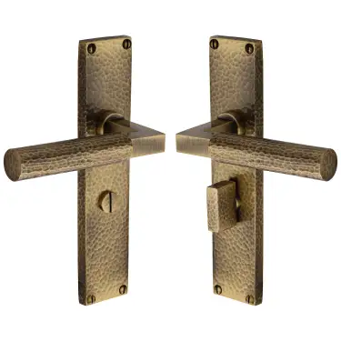 Click Here To Enlarge This Photo Of VTH4330-AT Heritage Brass Bauhaus Hammered Bathroom Set Door Handle on 200mm Plate Antique Brass finish