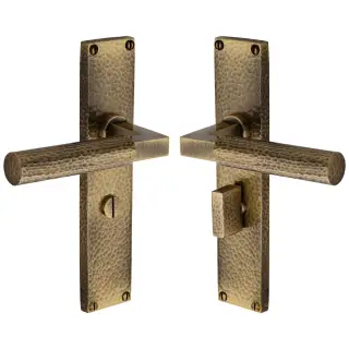 VTH4330-AT Heritage Brass Bauhaus Hammered Bathroom Set Door Handle on 200mm Plate Antique Brass finish
