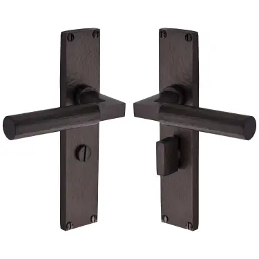 Click Here To Enlarge This Photo Of VTH4330-MB Heritage Brass Bauhaus Hammered Bathroom Set Door Handle on 200mm Plate Matt Bronze finish