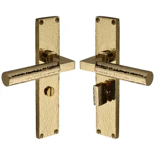 VTH4330-PB Heritage Brass Bauhaus Hammered Bathroom Set Door Handle on 200mm Plate Polished Brass finish