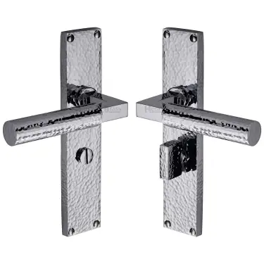 Click Here To Enlarge This Photo Of VTH4330-PC Heritage Brass Bauhaus Hammered Bathroom Set Door Handle on 200mm Plate Polished Chrome finish