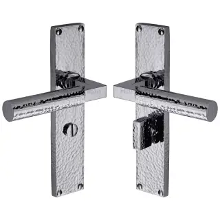 VTH4330-PC Heritage Brass Bauhaus Hammered Bathroom Set Door Handle on 200mm Plate Polished Chrome finish
